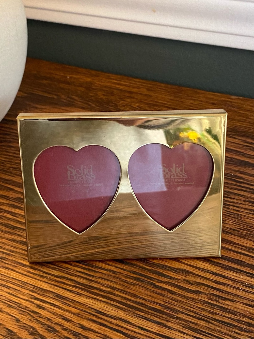 Vintage 1980s Double Heart Solid Brass Picture Frame 3”x4”
